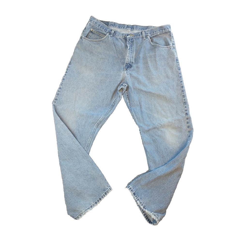 Wrangler 97601VR Mens Light Wash Straight Leg Denim Jeans 36x29 Distressed Blue
